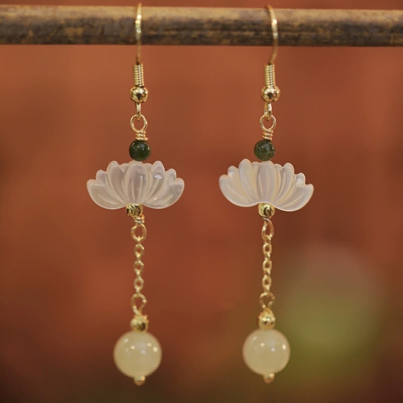Hetian Jade Lotus Prosperity Earrings