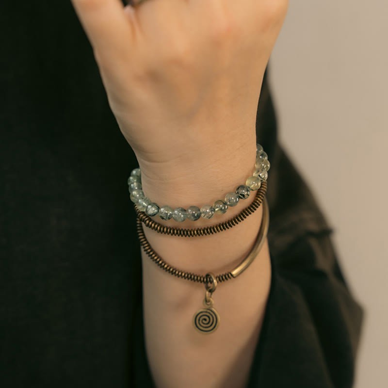Purple Phantom Red Hematoid Quartz Green Rutilated Quartz Copper Love Forgive Bracelet