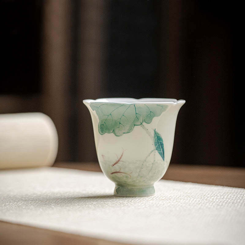Koi Fish Lotus Leaf Pattern Ceramic Teacup Kung Fu Tea Cup 65ml