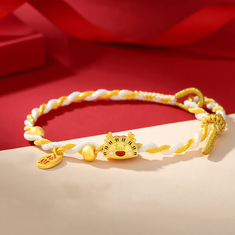 ???A Flash Sale-  925 Sterling Silver Year Of The Dragon Dumpling Design Attract Fortune Luck Braided Bracelet