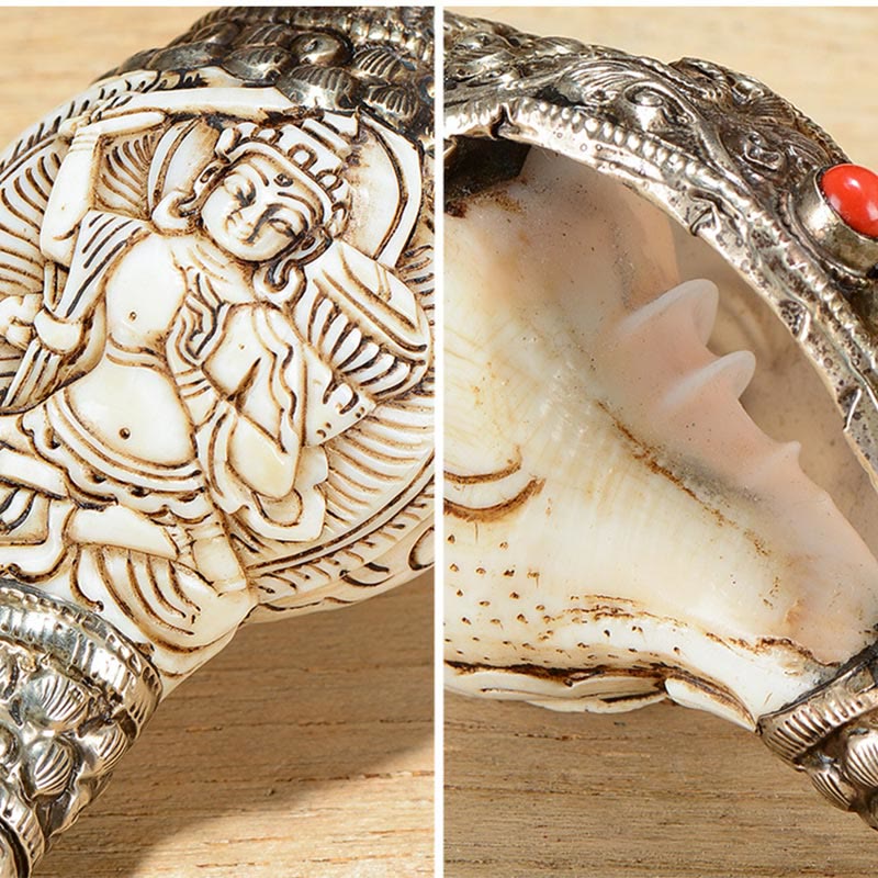 Tibetan Handmade Engraved Shankha mystic zen Conch Shell Wealth Positive Decoration