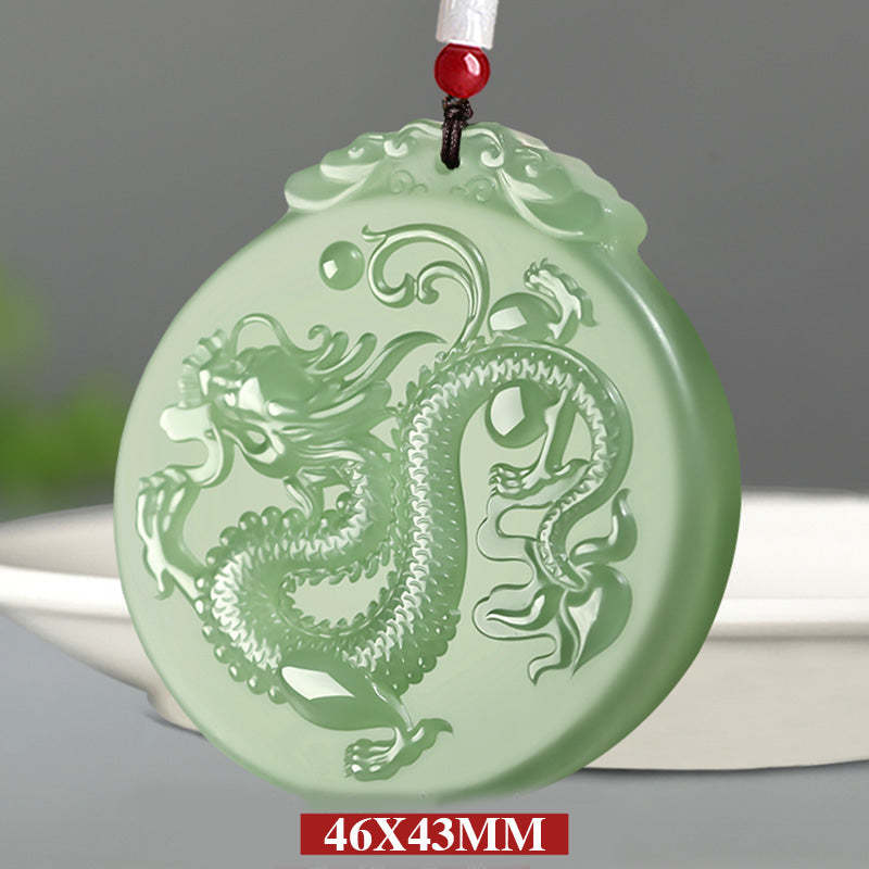 Chinese Zodiac Dragon Jade Luck Necklace String Pendant