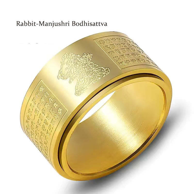 Chinese Zodiac Natal mystic zen Heart Sutra Carved Titanium Steel Calm Rotatable Ring