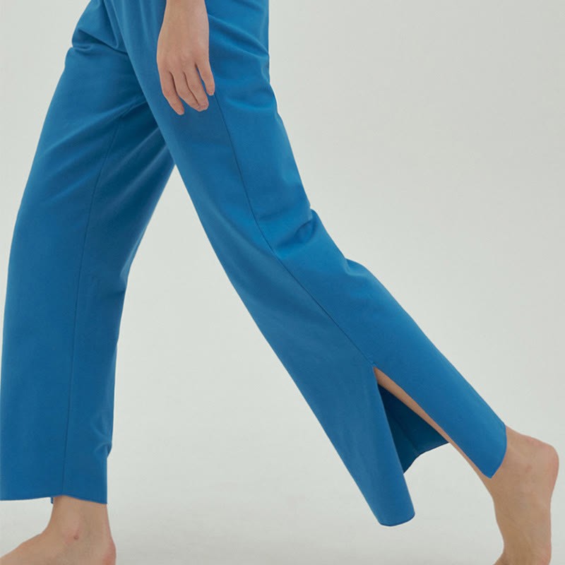 Casual Loose Tie-down Hem Plain High Waist Women's Leica Pants With Pockets