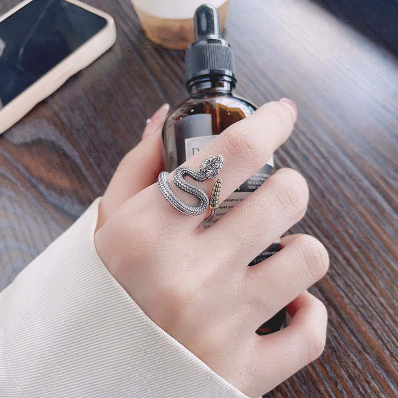 925 Sterling Silver Year Of The Snake Calm Balance Adjustable Ring