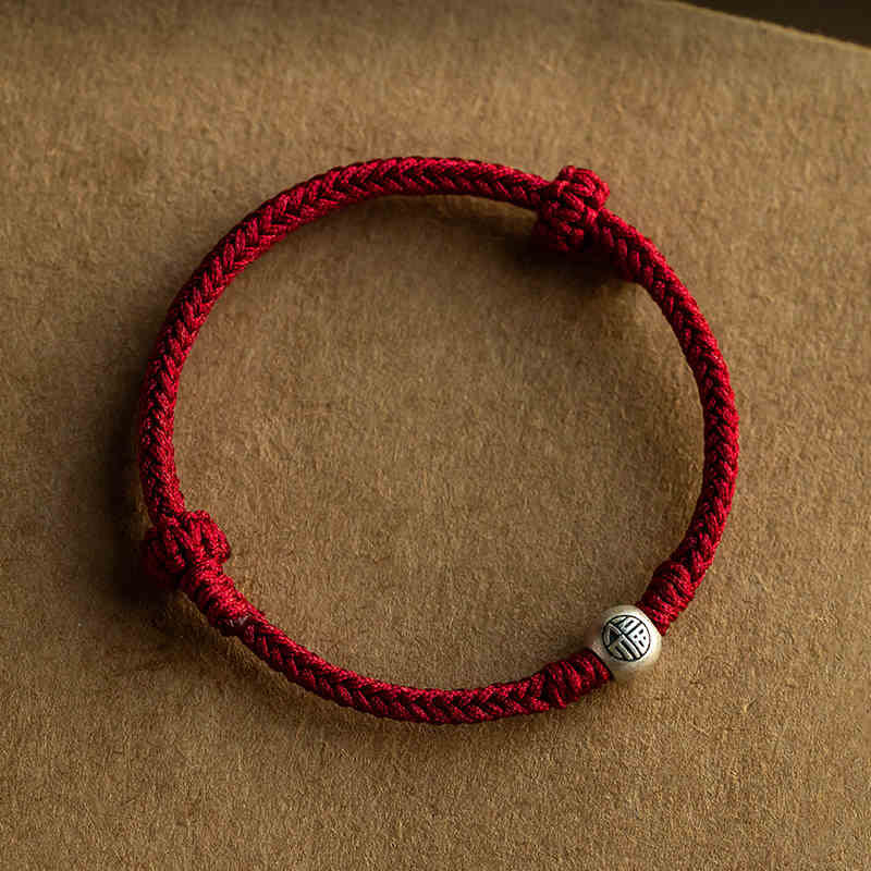 Handmade String 925 Sterling Silver Fu Bead Braided Fortune Bracelet