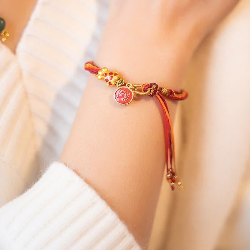 Chinese Zodiac Handmade Koi Fish String Protection Reincarnation Knot Braid Bracelet