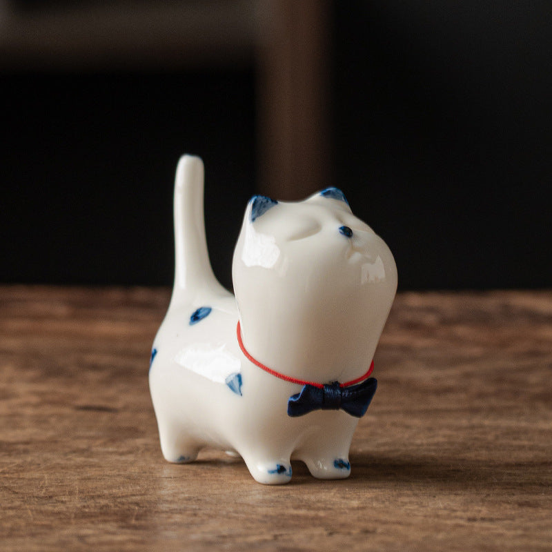 Mini Lucky White Cat Kitten Tea Pet Ceramic Home Desk Figurine Decoration