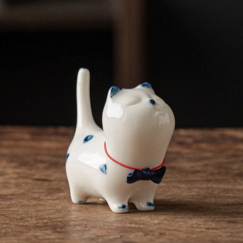 Mini Lucky White Cat Kitten Tea Pet Ceramic Home Desk Figurine Decoration