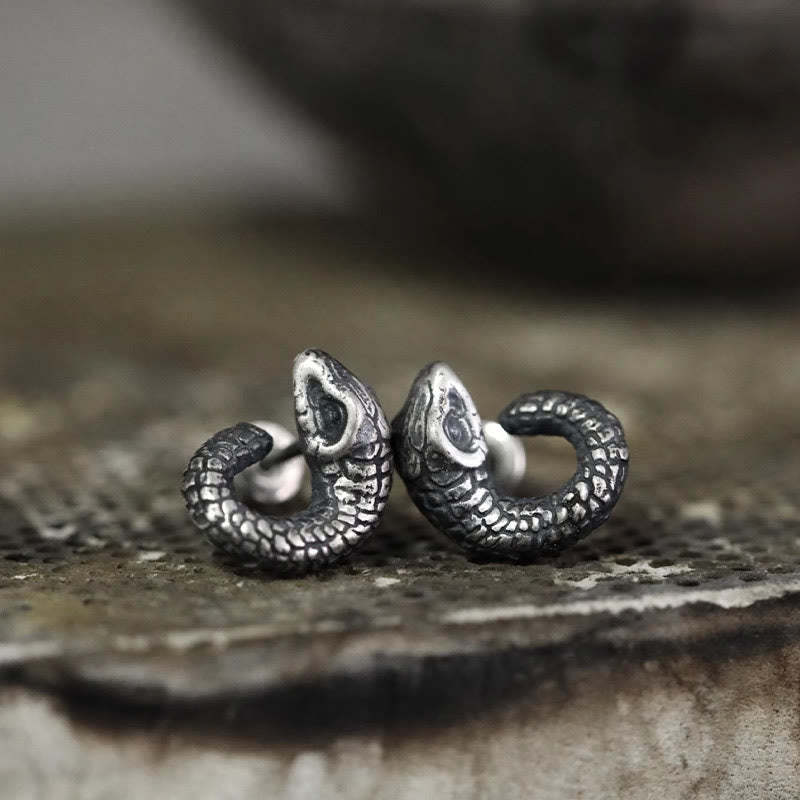 999 Sterling Silver Snake Texture Year Of The Snake Protection Balance Earrings