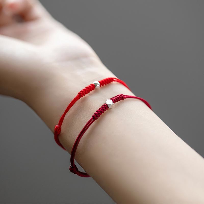 925 Sterling Silver Luck Bead Protection Red String Braided Bracelet