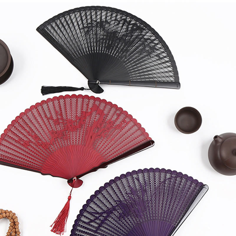 Retro Bamboo Hollow Engraving Handheld Bamboo Folding Fan