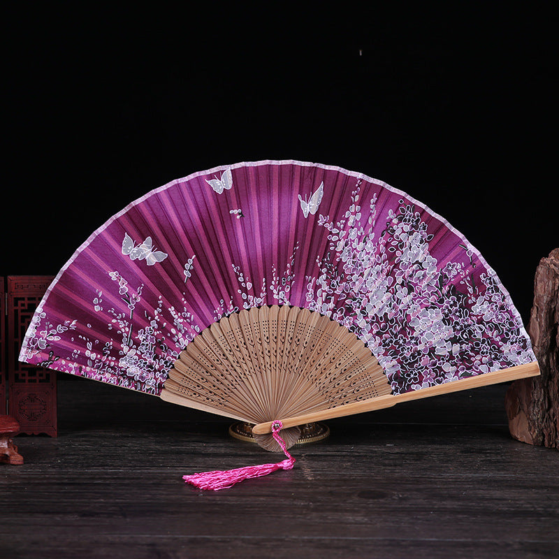 Cherry Blossom Lily Butterfly Bamboo Handheld Bamboo Folding Fan 21cm