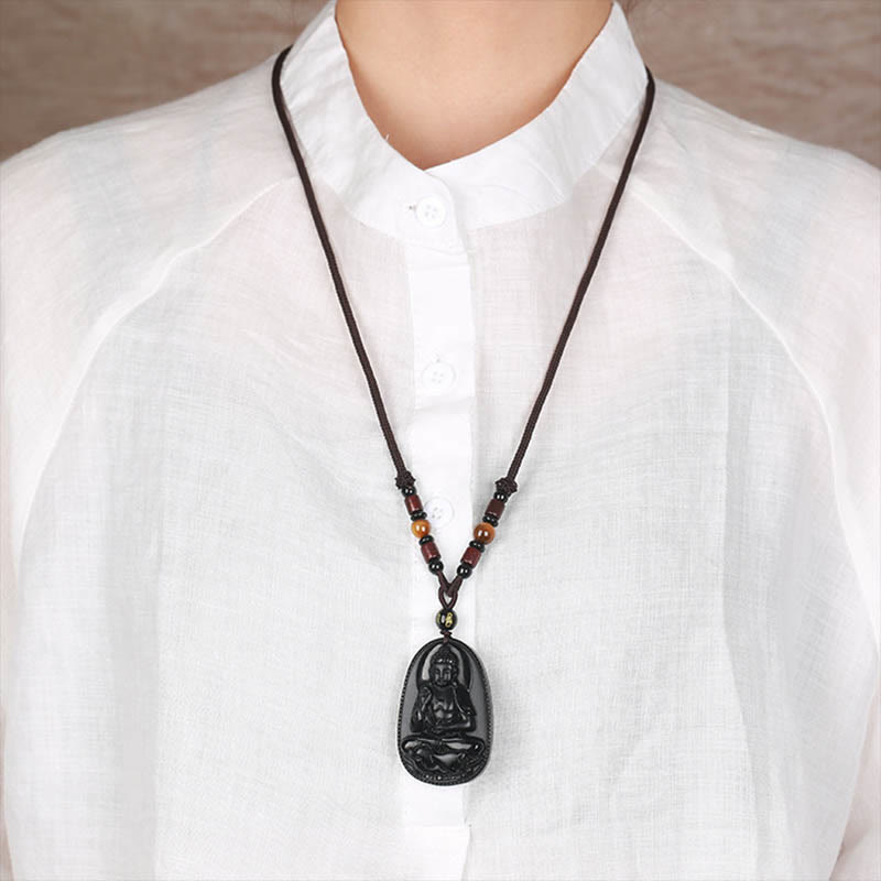 Chinese Zodiac Natal mystic zen Natural Black Obsidian Purification Necklace Pendant