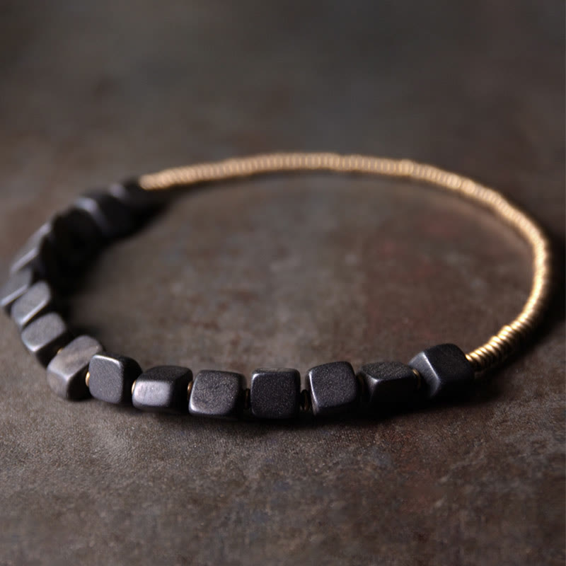 Tibetan Ebony Wood Copper Peace Double Wrap Bracelet