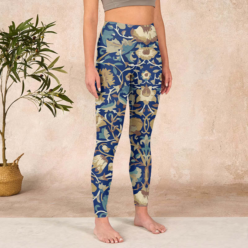 Interconnected Lotus Flowers Pattern Gym Leggings Women's Yoga Pants