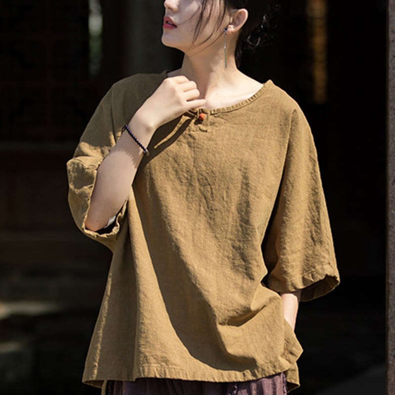 Causal Half Sleeve Ramie Linen Cotton T-shirt Tee
