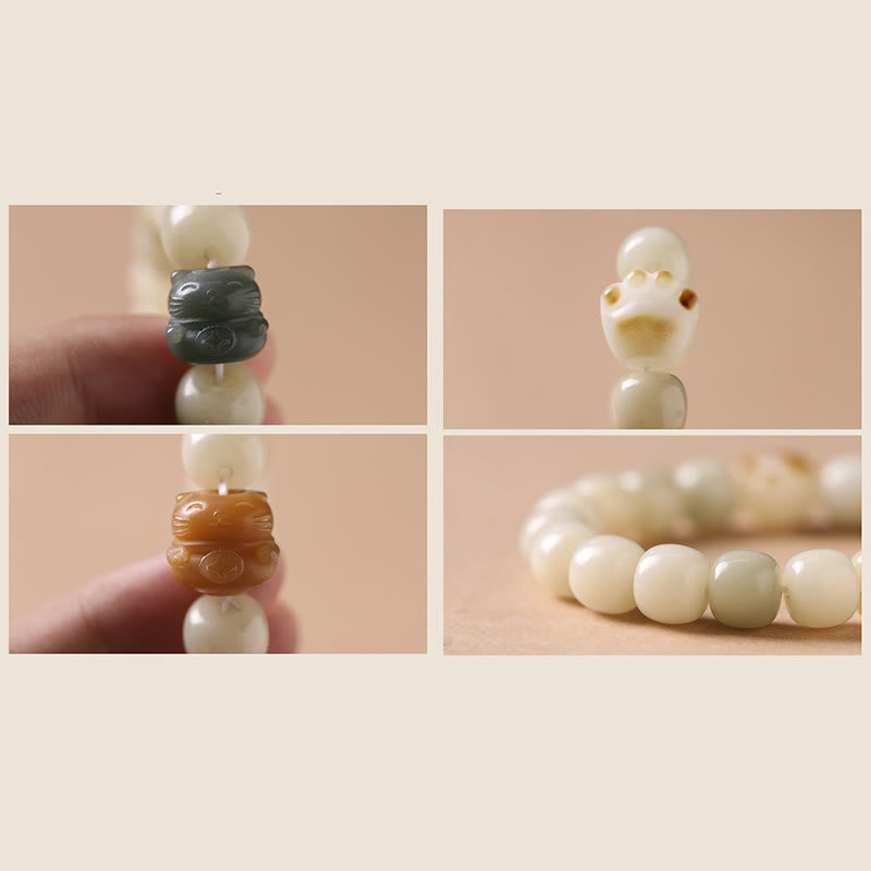Lucky Cat Bodhi Seed Cat Paw Peace Bracelet