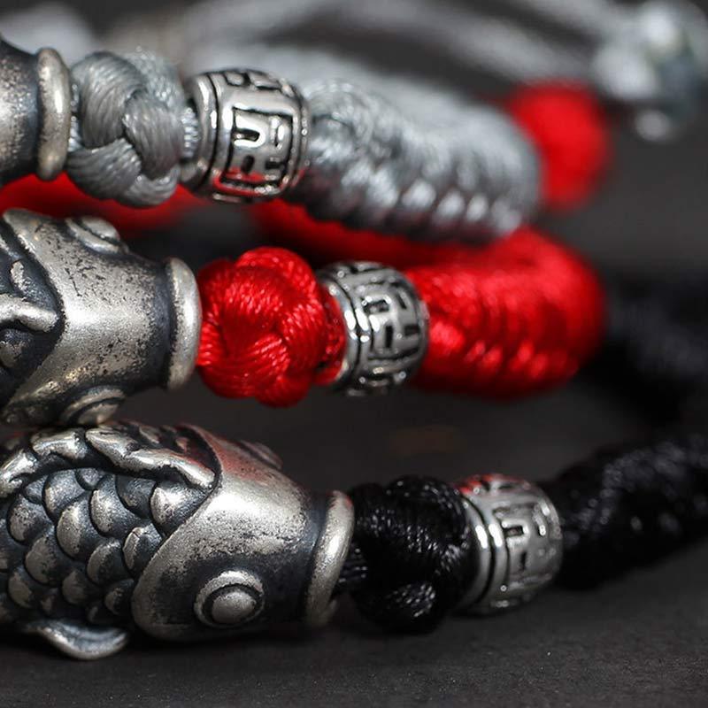 Silver Luck Koi Fish Braided String Bracelet