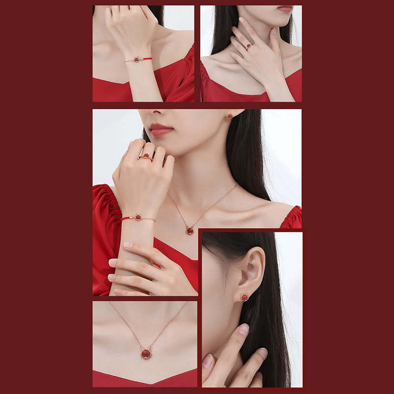 ???A Flash Sale-  925 Sterling Silver Year of the Dragon Cinnabar Red Agate Dragon Protection Bracelet Necklace Pendant Earrings Ring