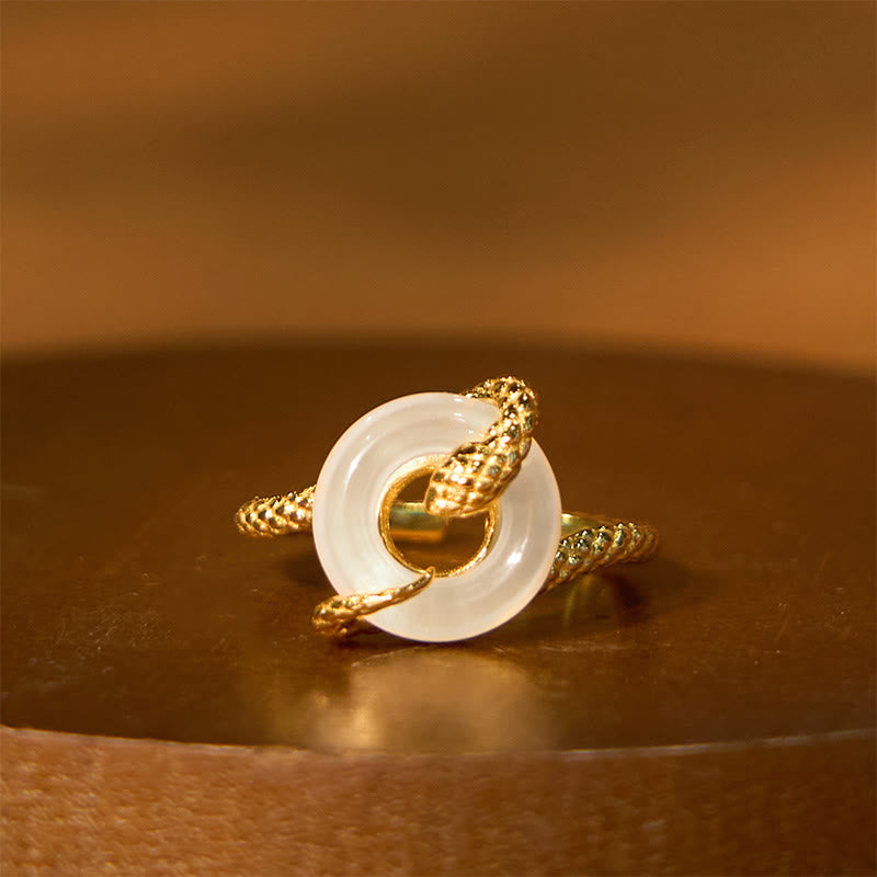 Chalcedony Peace Buckle 925 Sterling Silver Golden Year Of The Snake Harmony  Ring