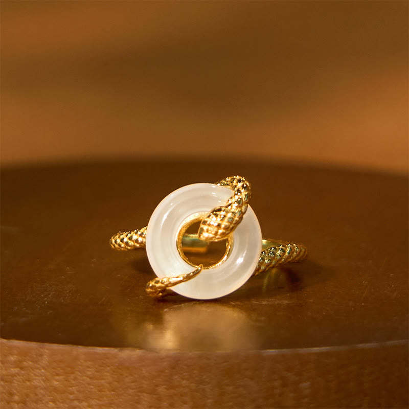 Chalcedony Peace Buckle 925 Sterling Silver Golden Year Of The Snake Harmony  Ring