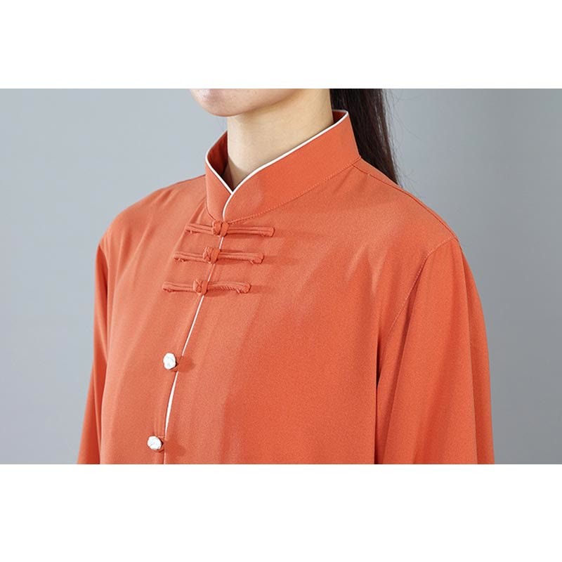 2Pcs Fall Solid Color Frog-Button Tai Chi Meditation Qigong Zen Practice Unisex Cotton Clothing Set