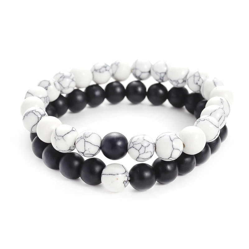 2pcs Natural Frosted Stone White Turquoise Bead Couple Bracelet