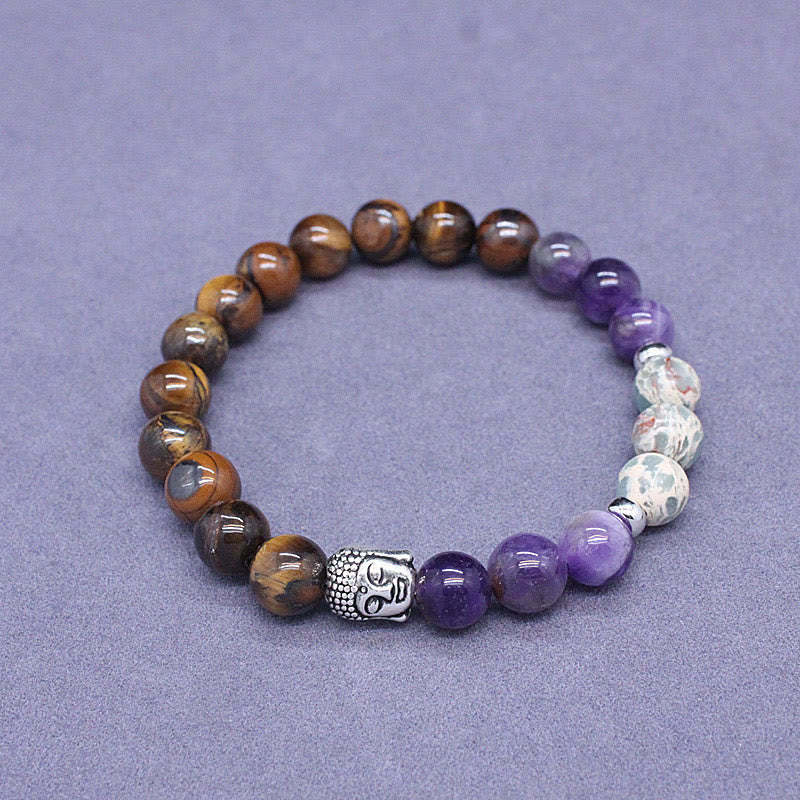 Natural Black Onyx White Stone Green Aventurine Tiger Eye Agate Mixed Color mystic zen Head Protection Bracelet