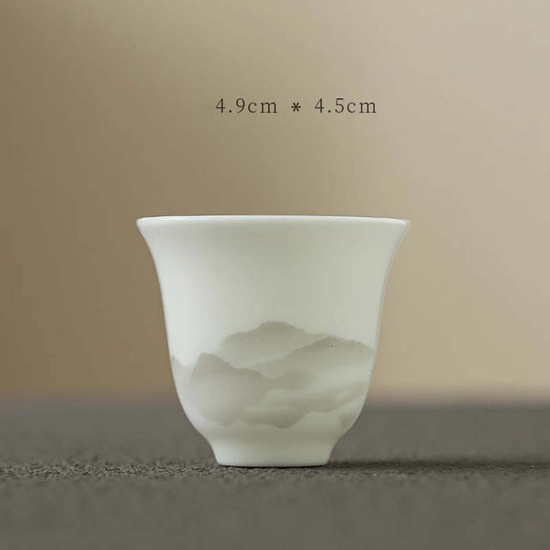 Vintage Ink Painting Mountain White Porcelain Ceramic Gaiwan Sancai Teacup Kung Fu Tea Cup And Saucer With Lid Tea Utensil Teapot