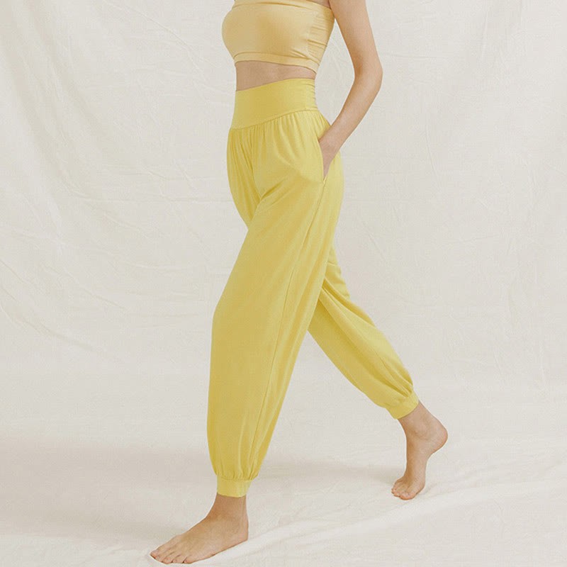 Casual Plain High Waist Tummy Control Women's Leica Harem Pants With Pockets