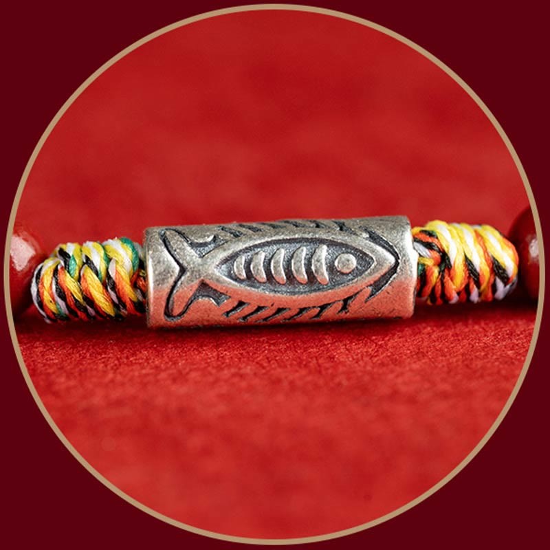 925 Sterling Silver Koi Fish Cinnabar Bead Wealth Handcrafted Braided Bracelet Anklet
