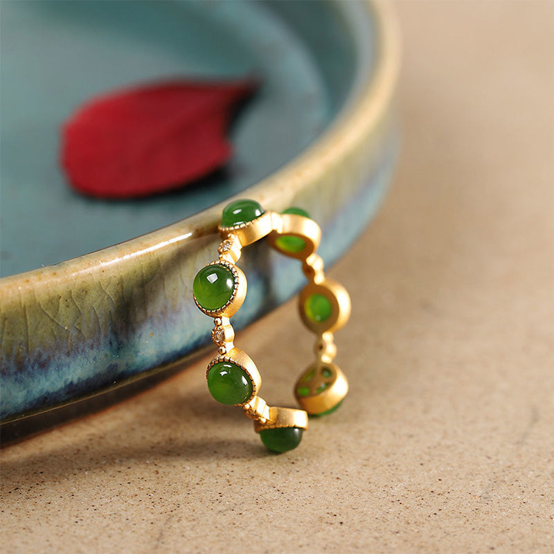 Cyan Jade Healing Calm Adjustable Ring