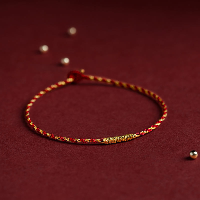 14K Gold Plated Handmade Red Gold Rope King Kong Knot Braided Luck Bracelet