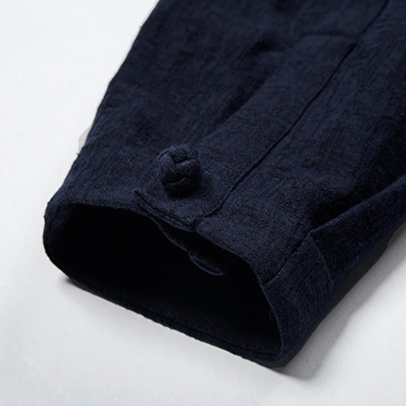 Fall Solid Long Sleeve Button Shirt Cotton Linen Men Clothing
