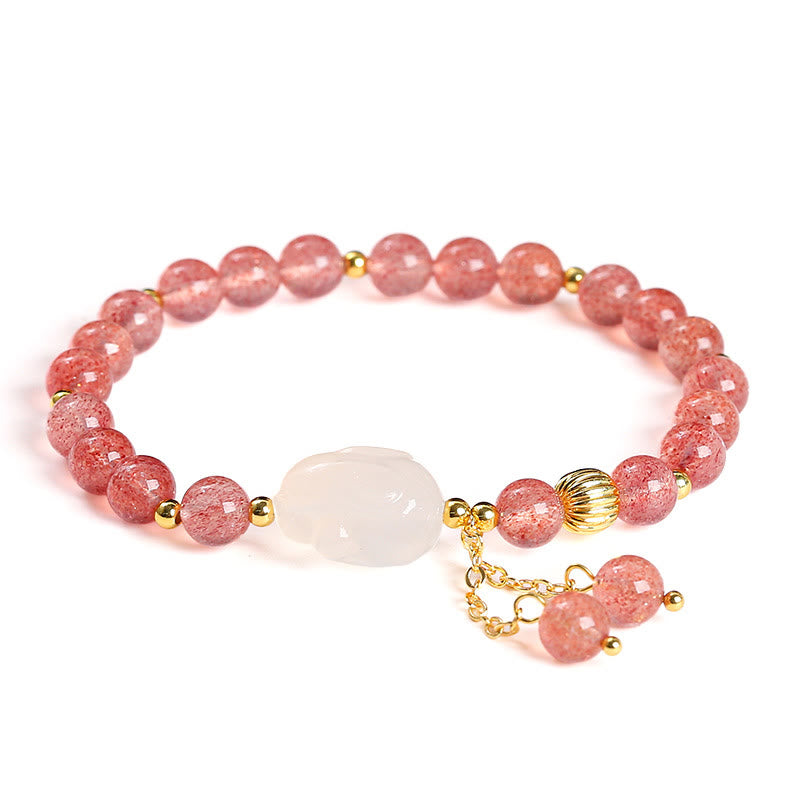 Natural Strawberry Quartz Agate Rabbit Healing Bracelet