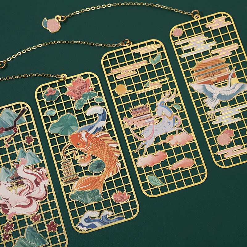 Elk Koi Fish Crane Nine-Tailed Fox Metal Brass Hollow Bookmark
