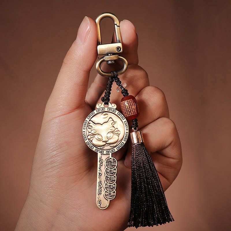 PiXiu Wealth Copper Coin Yin Yang Bagua Handmade Key Chain