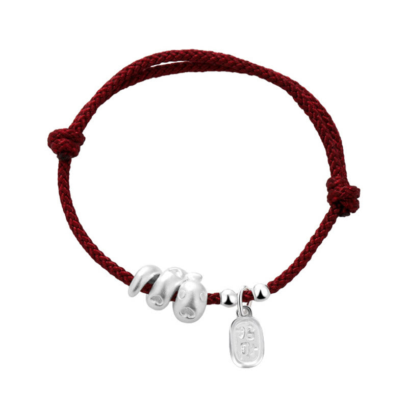 Handmade 999 Sterling Silver Year Of The Snake Lucky Fortune Red String Happiness Braided Bracelet