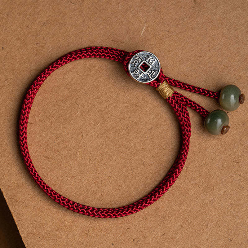 925 Sterling Silver Handmade Chinese Zodiac Natal mystic zen Cyan Bodhi Seed Protection Braided Red String Bracelet