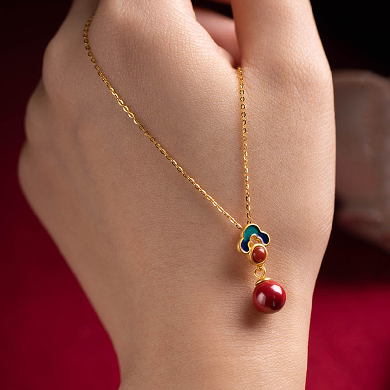 925 Sterling Silver Plated Gold Cinnabar Red Agate Blessing Necklace Pendant Earrings Ring Set