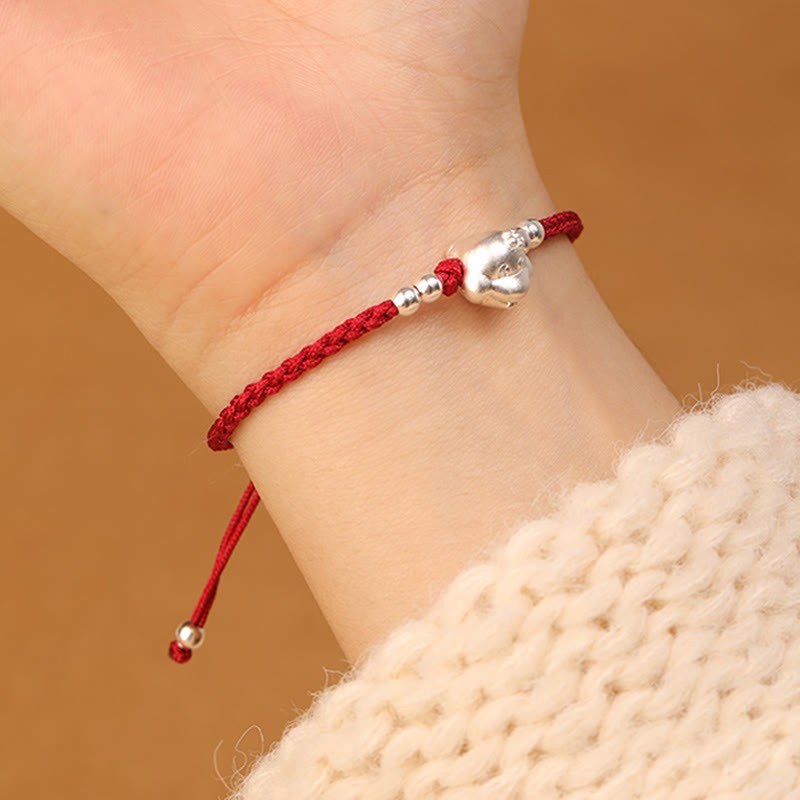 Red String 999 Sterling Silver Snake Head Year of the Snake Luck Bracelet