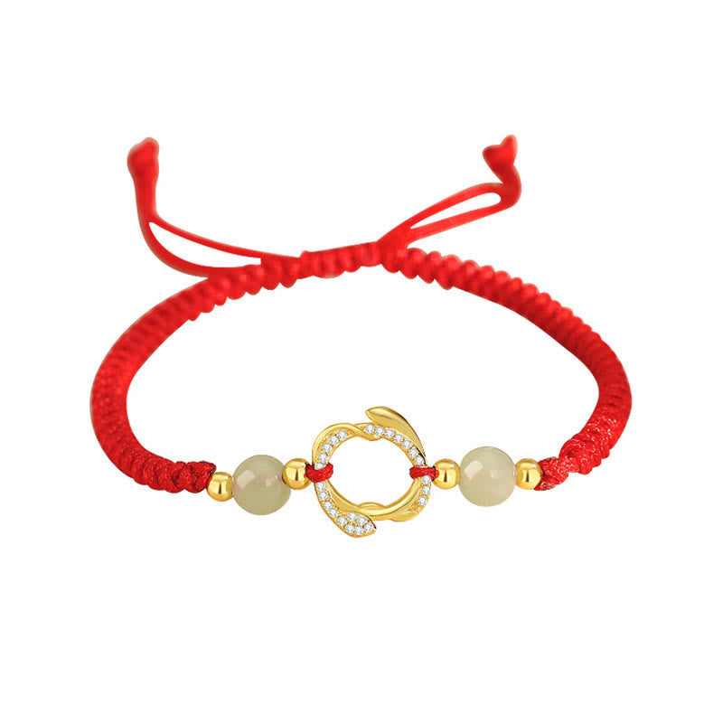 Red String Hetian Jade 925 Sterling Silver Cubic Zirconia Year of the Snake Protection Bracelet