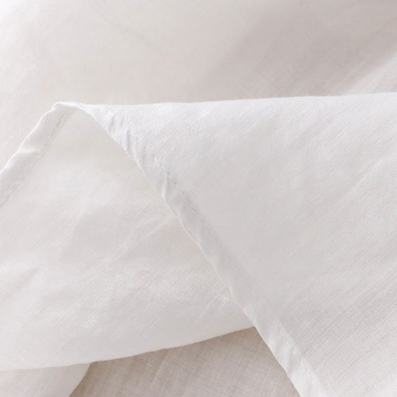 Vintage Casual Pure Leaf Embroidery V-Neck Half Sleeve Cotton Linen Women's T-Shirt