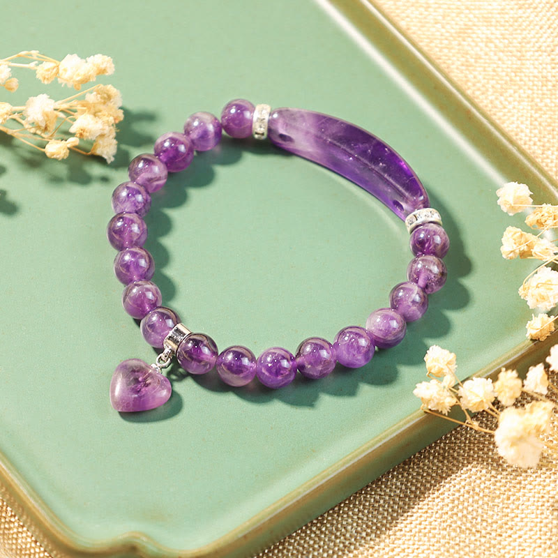 Natural Quartz Love Heart Healing Beads Bracelet