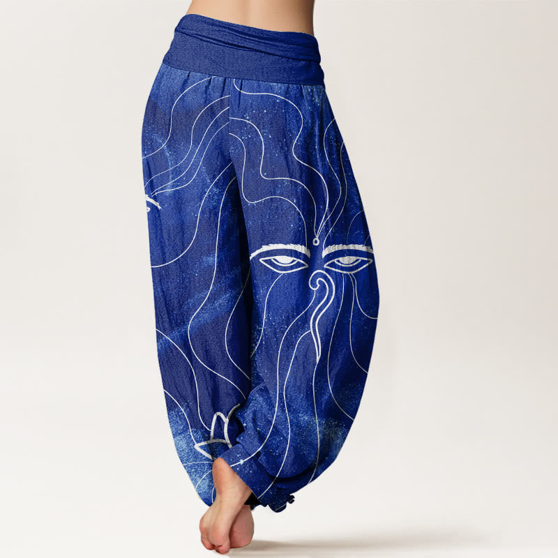 The Eye Of Nepal Vajra Lotus Pattern Women's Elastic Waist Harem Pants