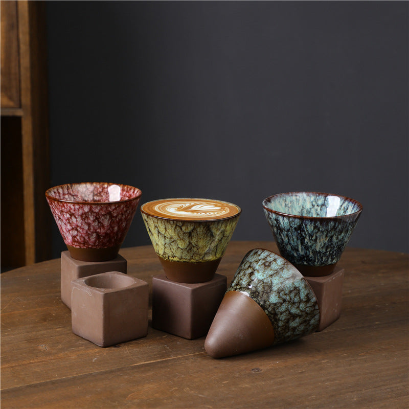 Retro Kiln Change Ceramic Coffee Mug Tea Latte Espresso Coffee Cup With Base 200ml
