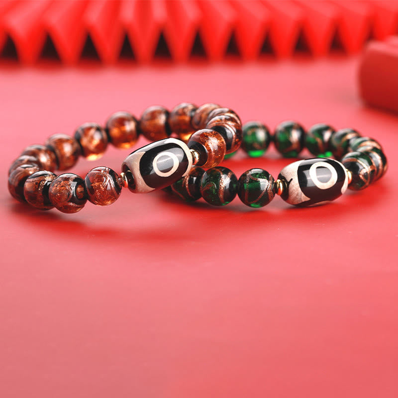 Tibetan Nine-Eye Dzi Bead Three-eyed Dzi Bead Liuli Glass Bead Wealth Bracelet