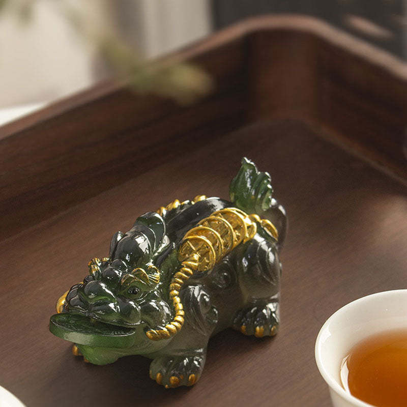 Color Changing Small PiXiu Copper Coins Resin Tea Pet Wealth Home Figurine Decoration
