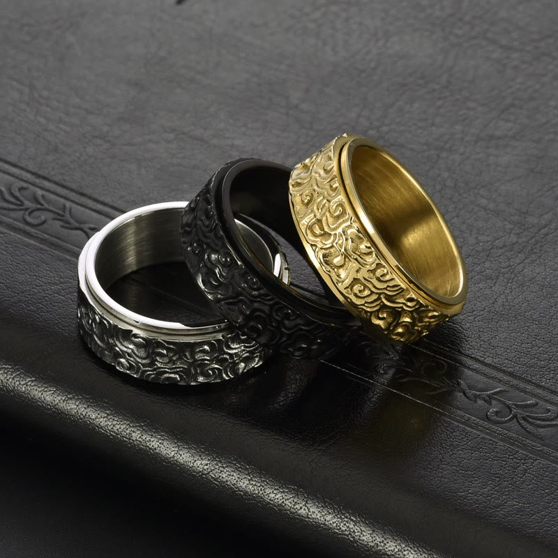 Auspicious Clouds Pattern Carved Titanium Steel Balance Rotatable Ring